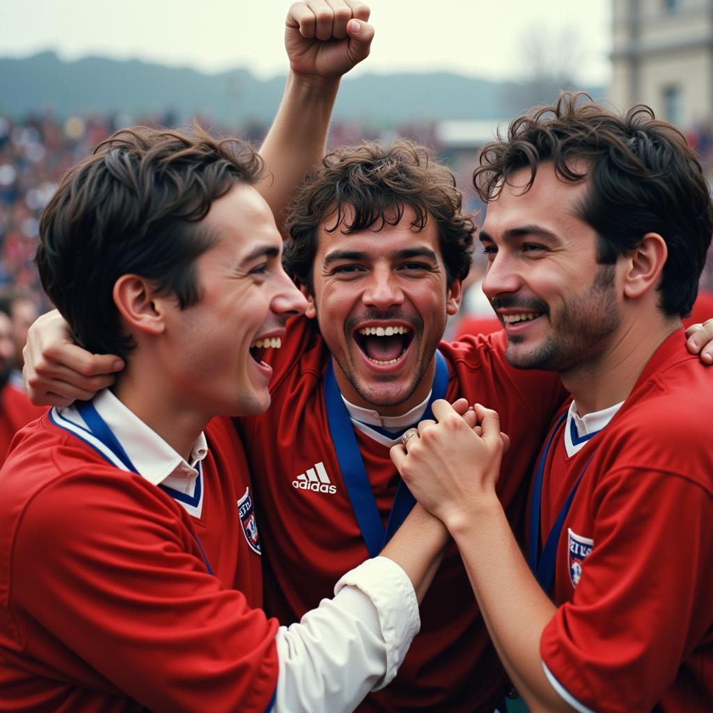 Players from the 1995 generation celebrating a victory