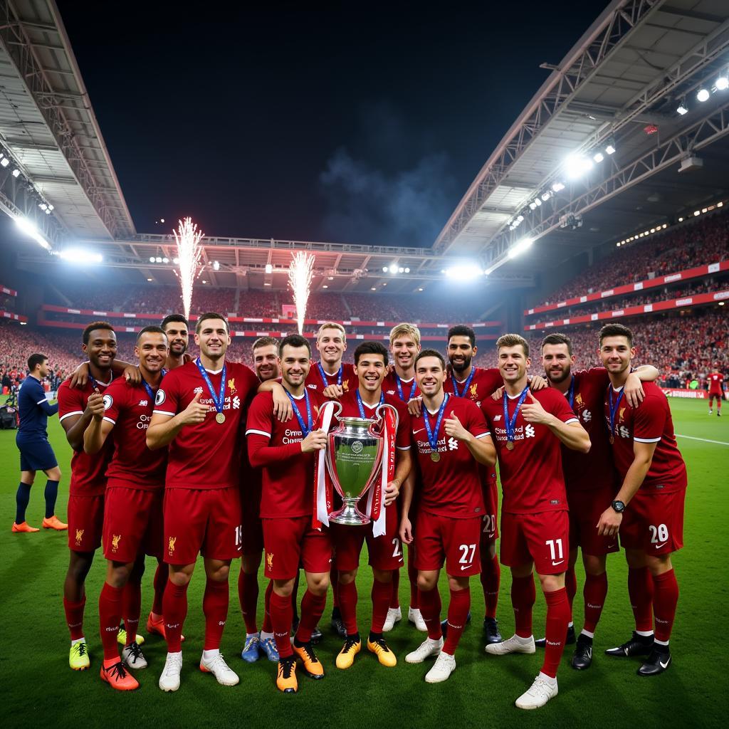 Liverpool players celebrating their Champions League victory