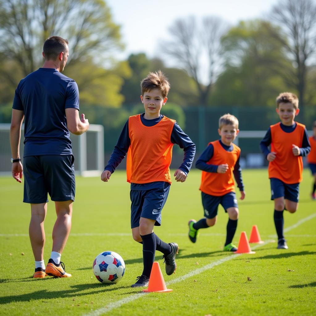 Young football players training at an academy