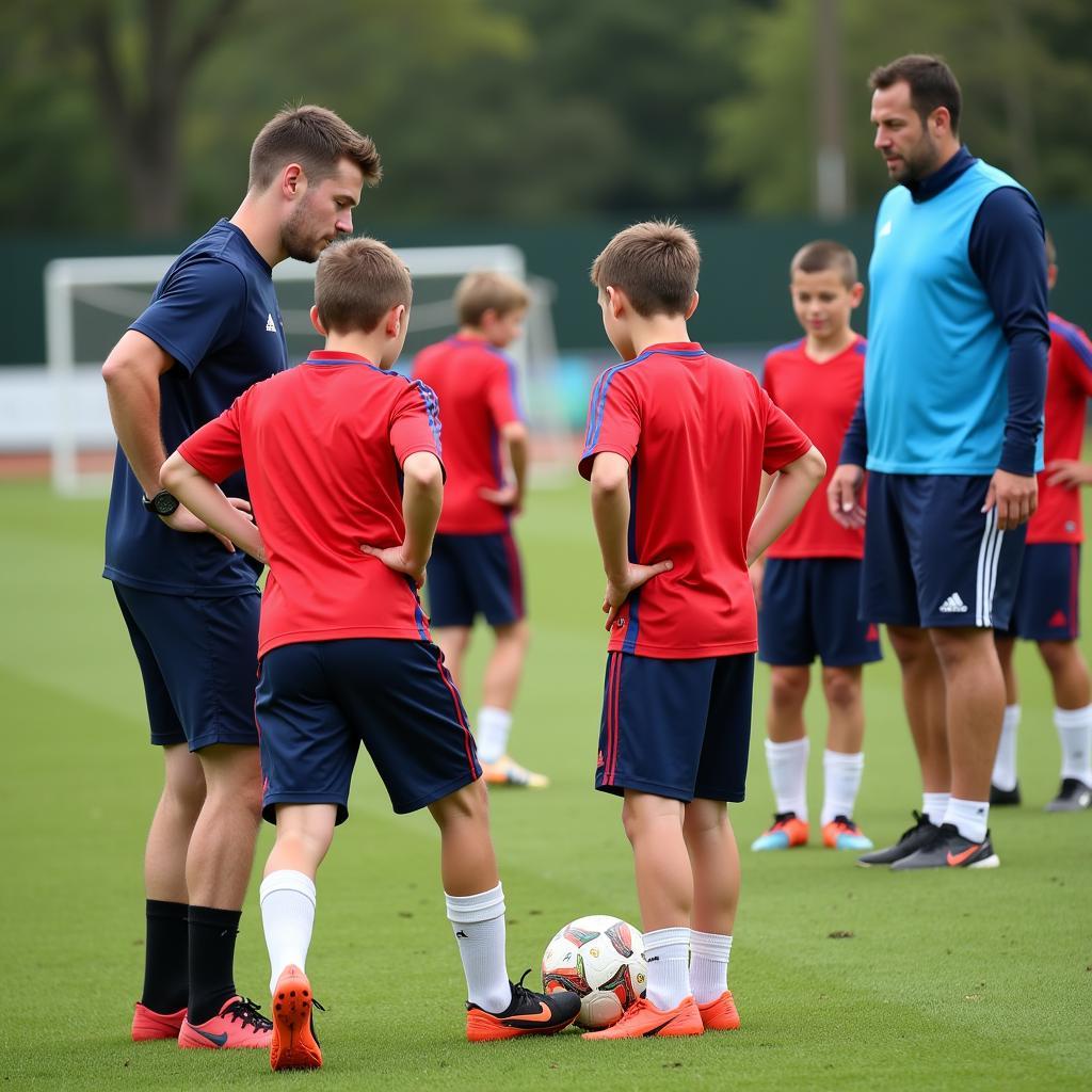 Young athletes participating in a rigorous football academy training session