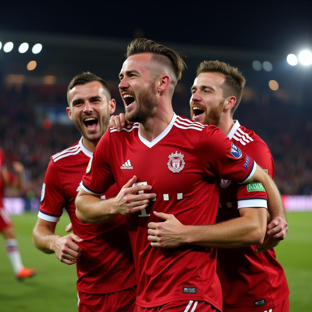 Adam Rooney celebrating a goal with teammates