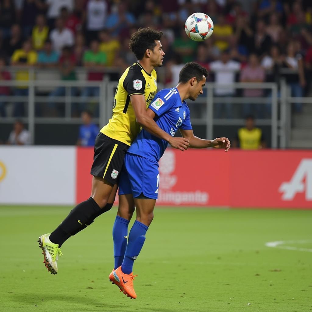 AFC U23 players engage in an aerial duel