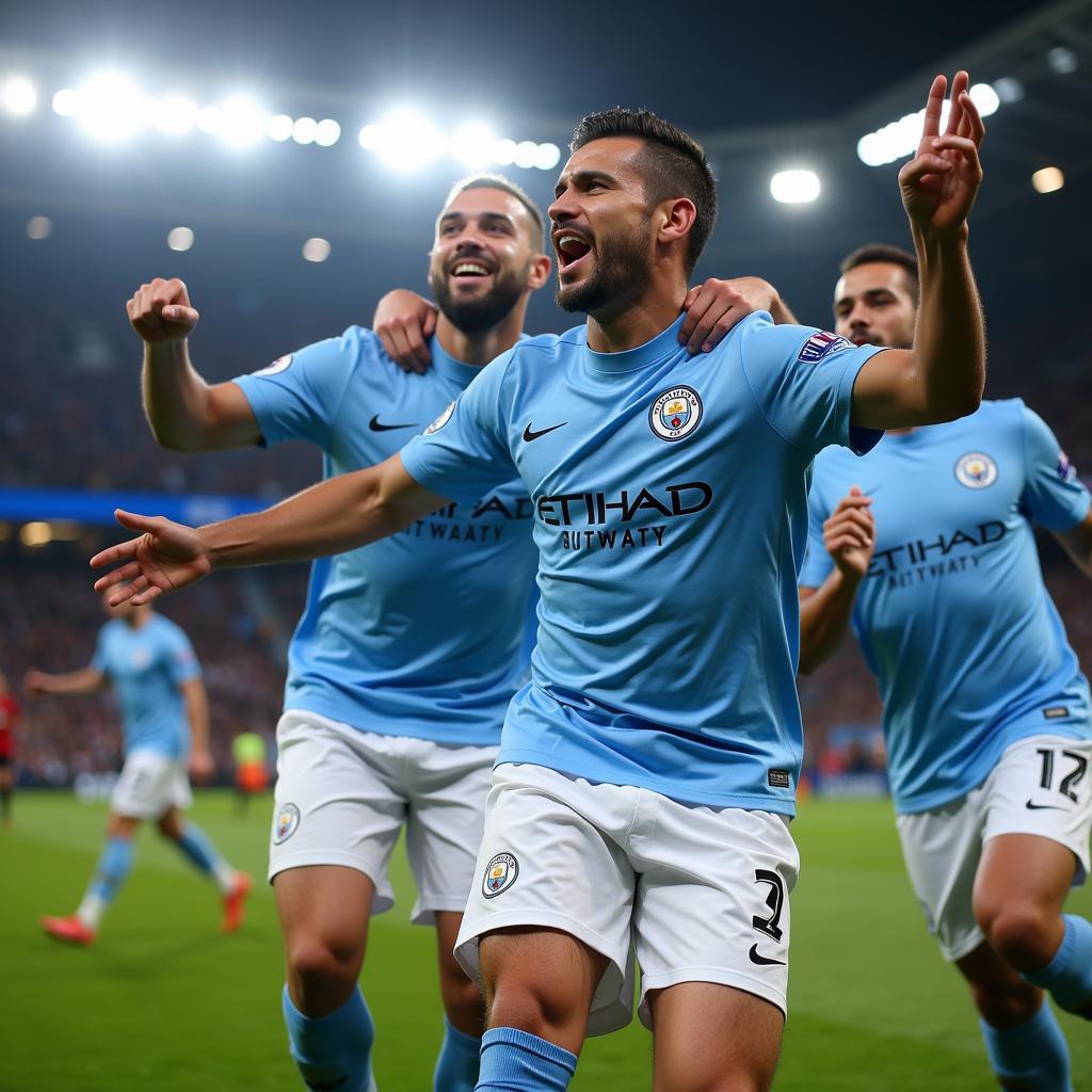 Aguero celebrating a goal with Manchester City