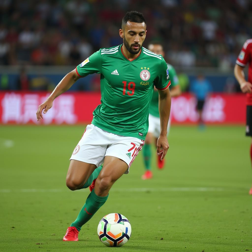 Ahmed Al-Sarori in action for Yemen during Asian Cup 2019