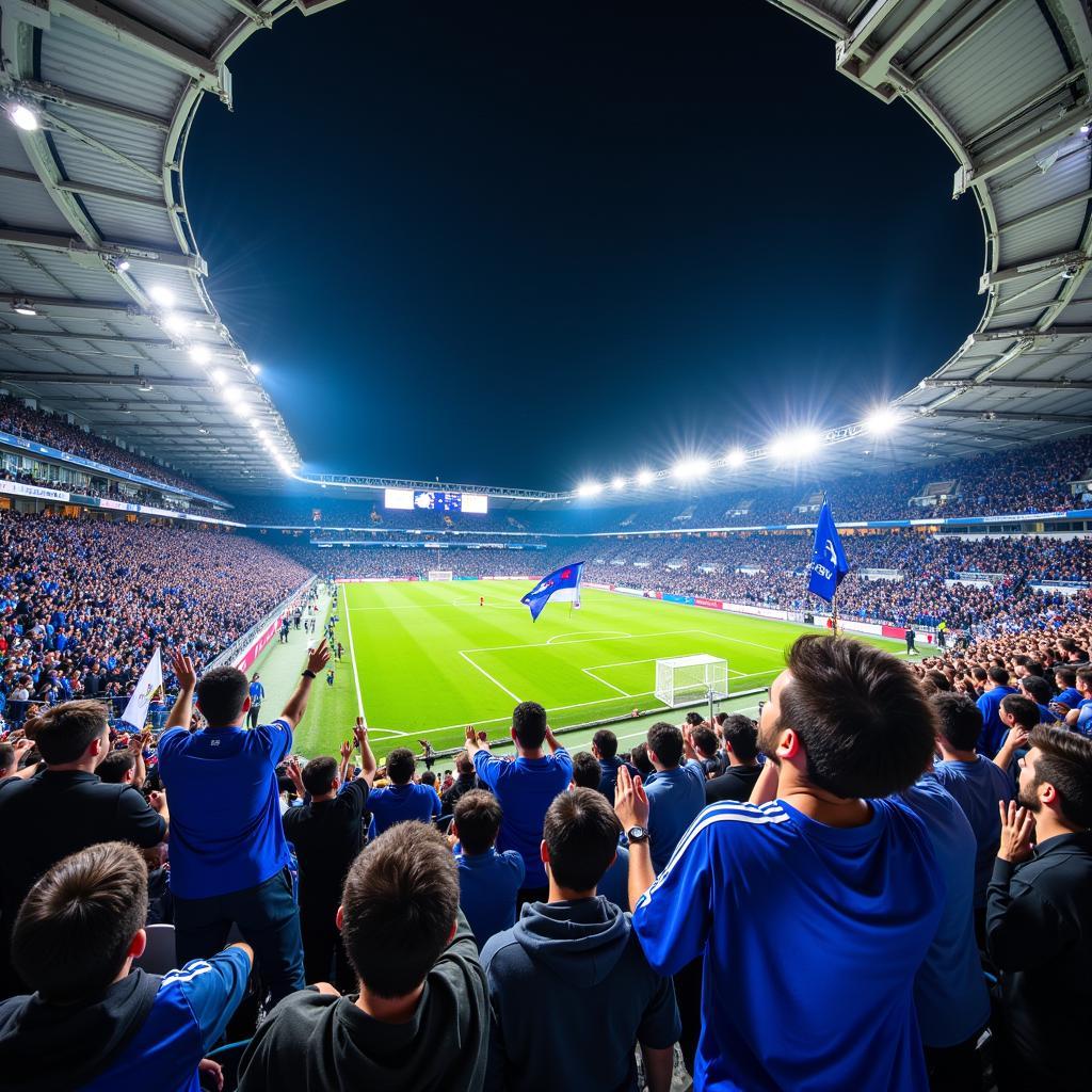 Al Hilal fans cheering passionately in the stadium