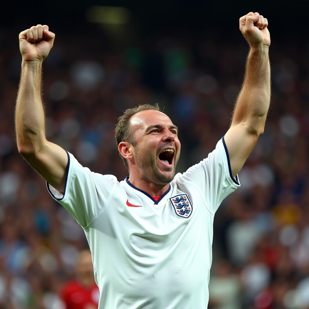 Alan Shearer celebrating a goal for England.