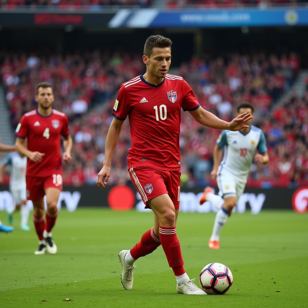 Alexander Đặng representing Norway in an international match