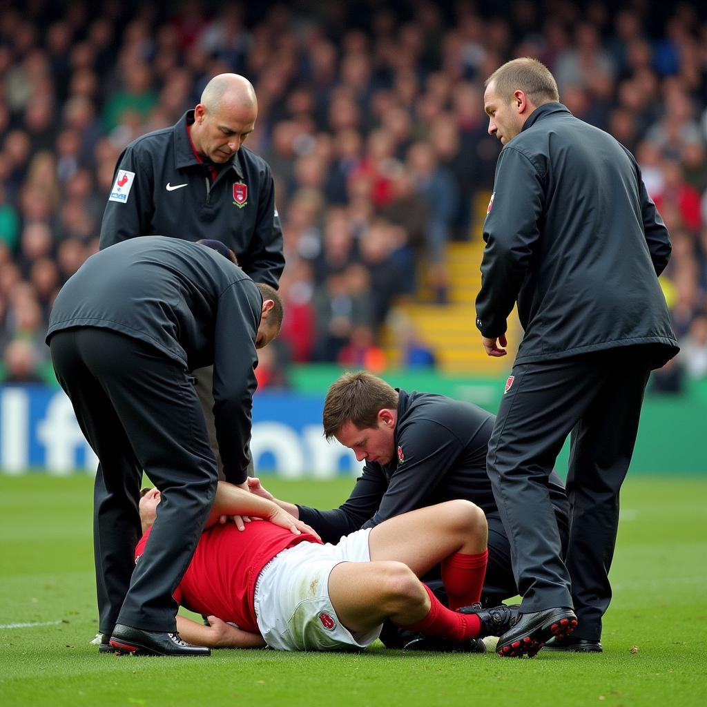 Alf-Inge Haaland receives medical attention after the tackle