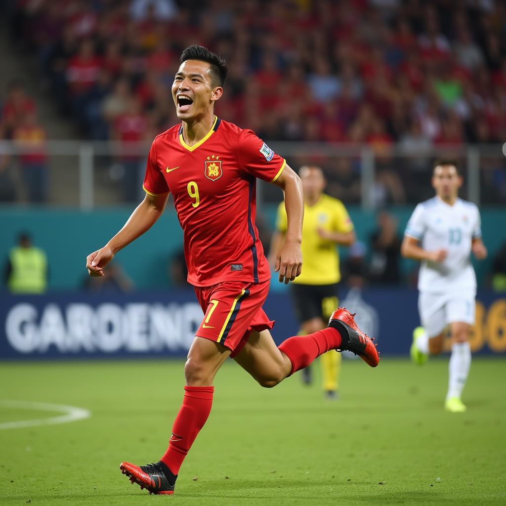 All-time leading goal scorer for Vietnam celebrating a goal