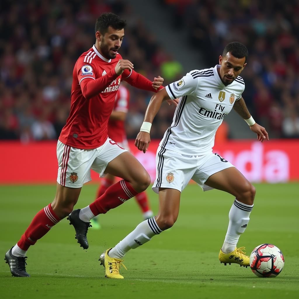 Julián Álvarez skillfully dribbles past a defender