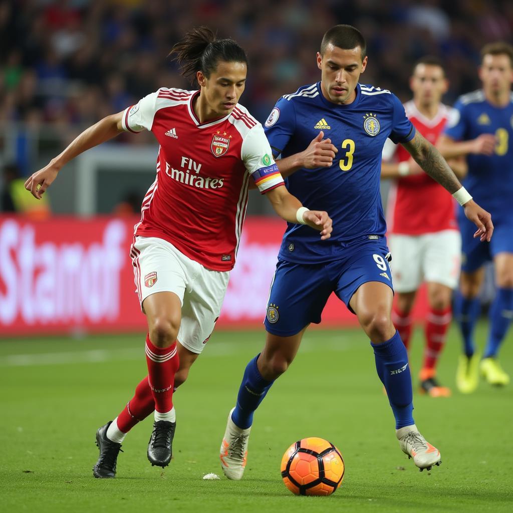 Julian Alvarez skillfully dribbling past a defender