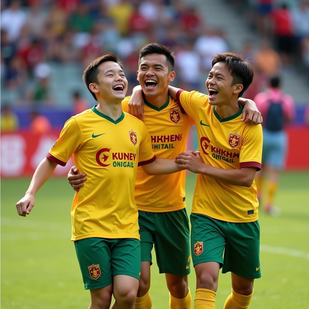 An Giang football player celebrating a goal