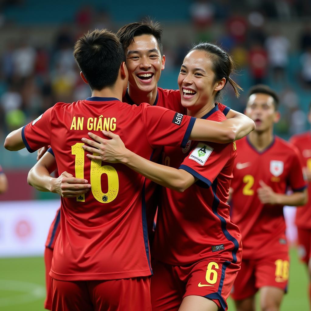 An Giang Football Team Celebrating a Goal