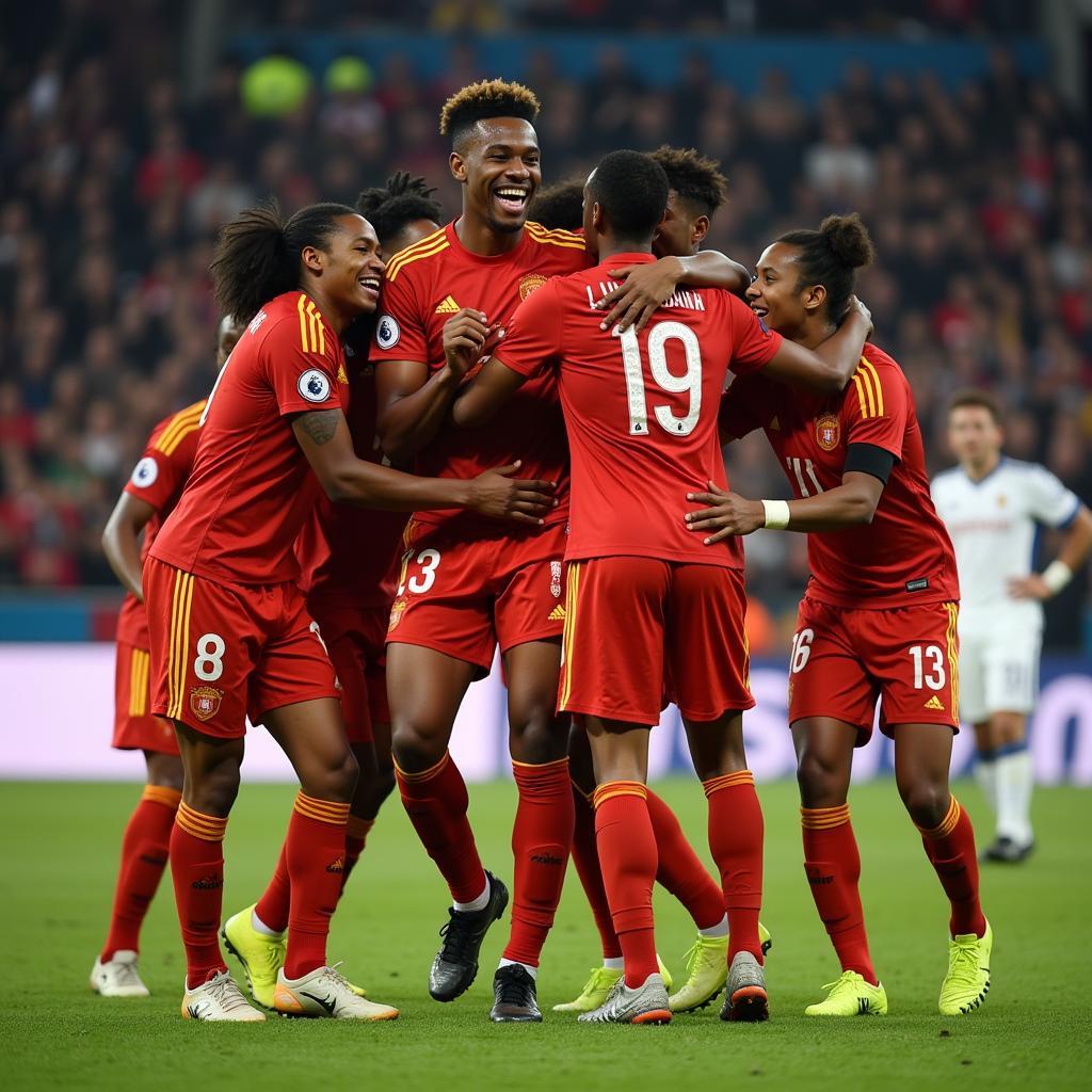 Andre Onana celebrates a victory with his teammates