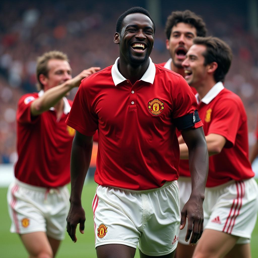 Andy Cole Celebrating a Goal for Manchester United