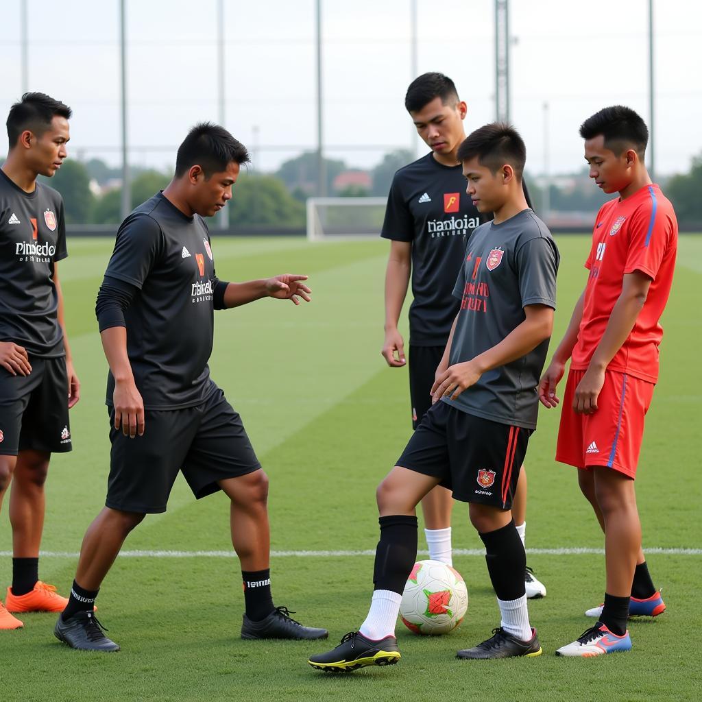 Anh Duc coaching young football players