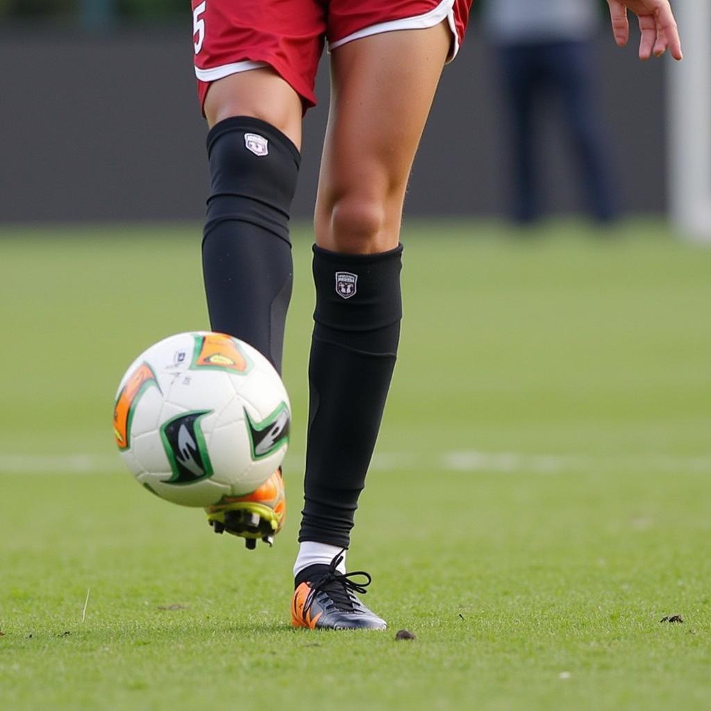 Soccer Player Wearing Shin Guards with Ankle Protection