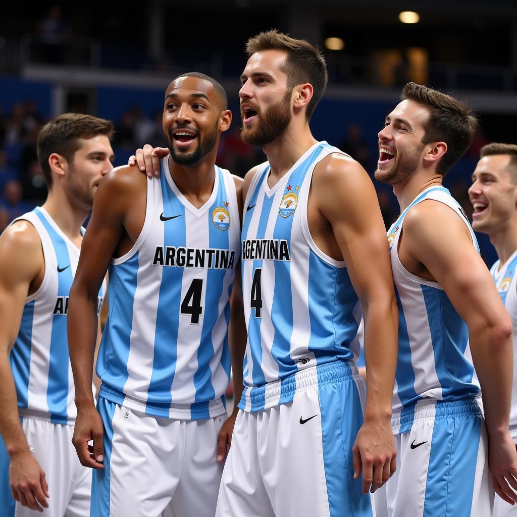 Argentina basketball team celebrating a victory