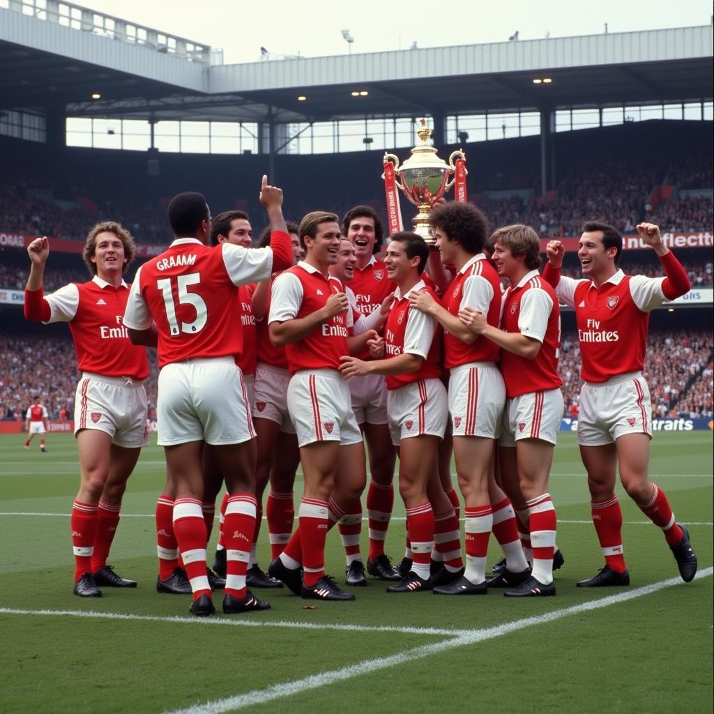 Arsenal players celebrate winning the First Division title in 1989.