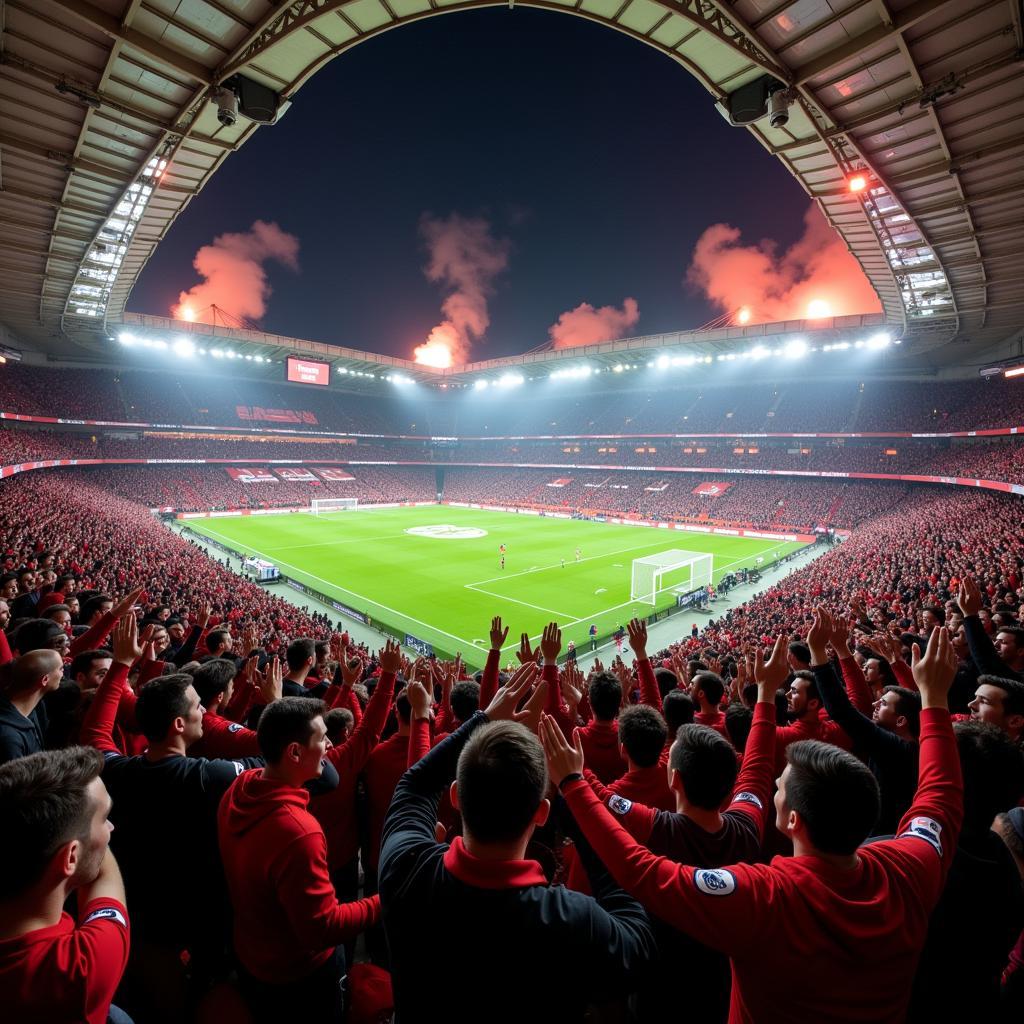 Arsenal fans celebrating a goal at Emirates Stadium, their passion fueled by generations of success and the legacy of iconic players.