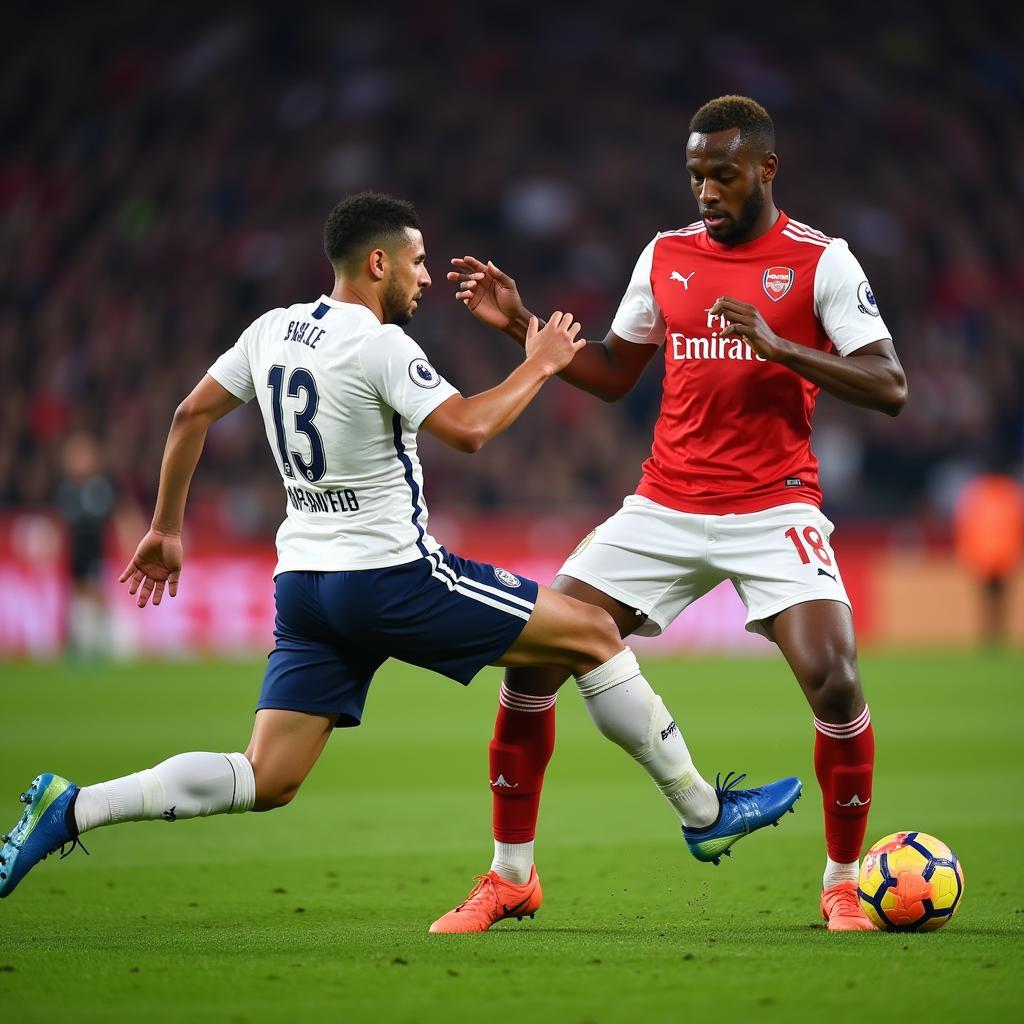  An Arsenal forward taking a shot on goal during the match.