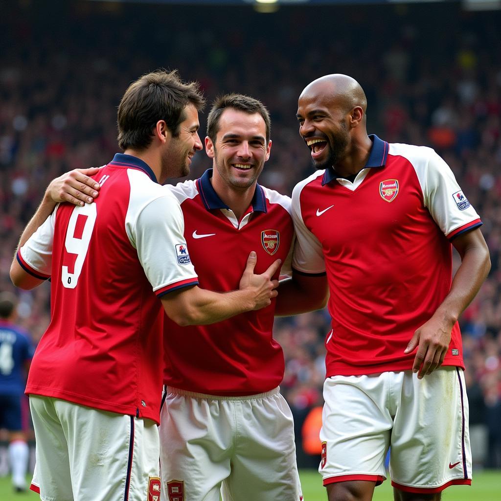 Arsenal's formidable French contingent celebrates a goal during the 2003/2004 'Invincibles' season. 