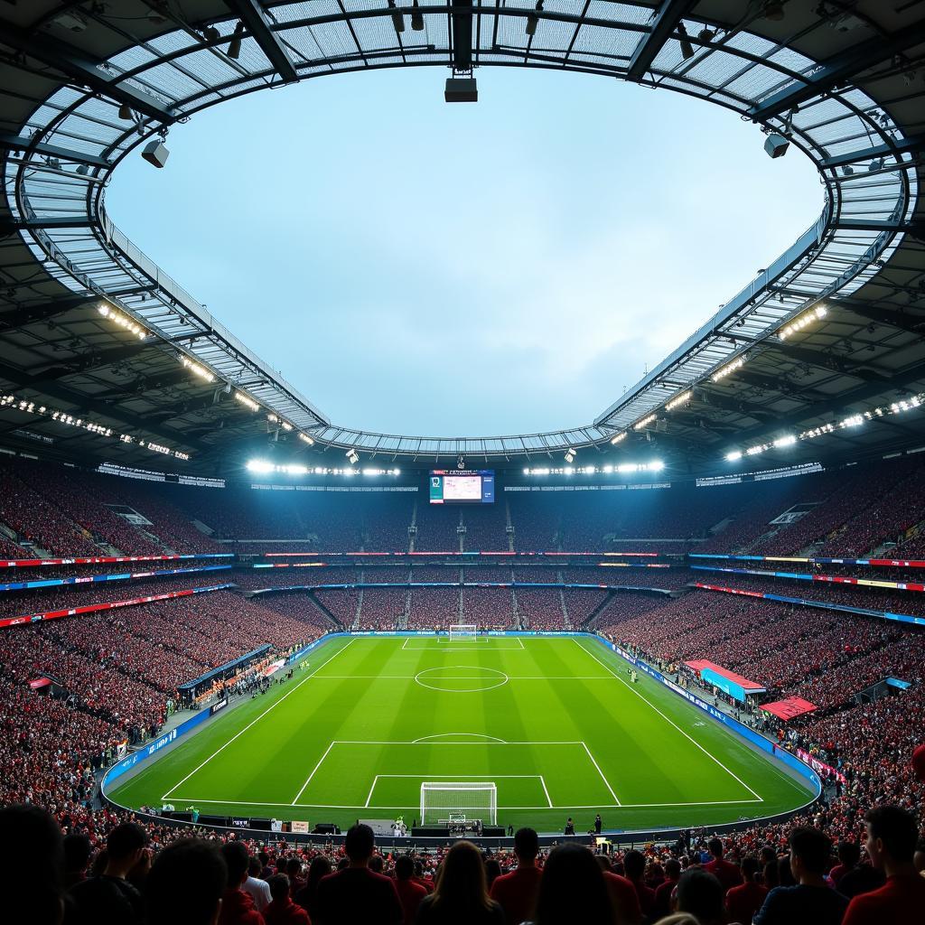 Modern Asian football stadium filled with passionate fans