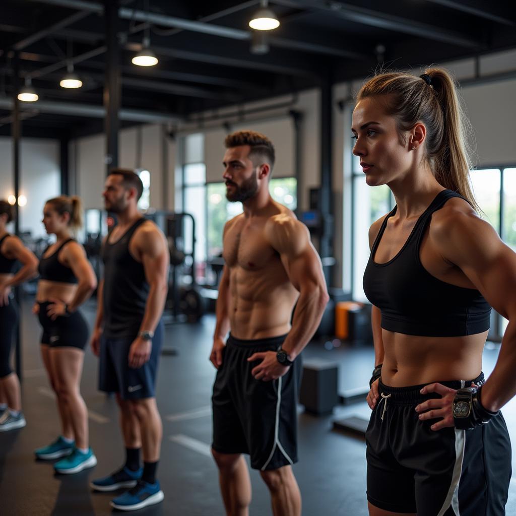 Athletes training in a gym