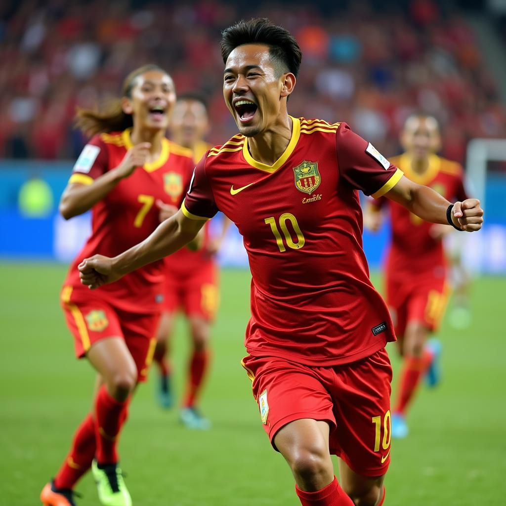 Aung Thu celebrating a goal for the Myanmar national team