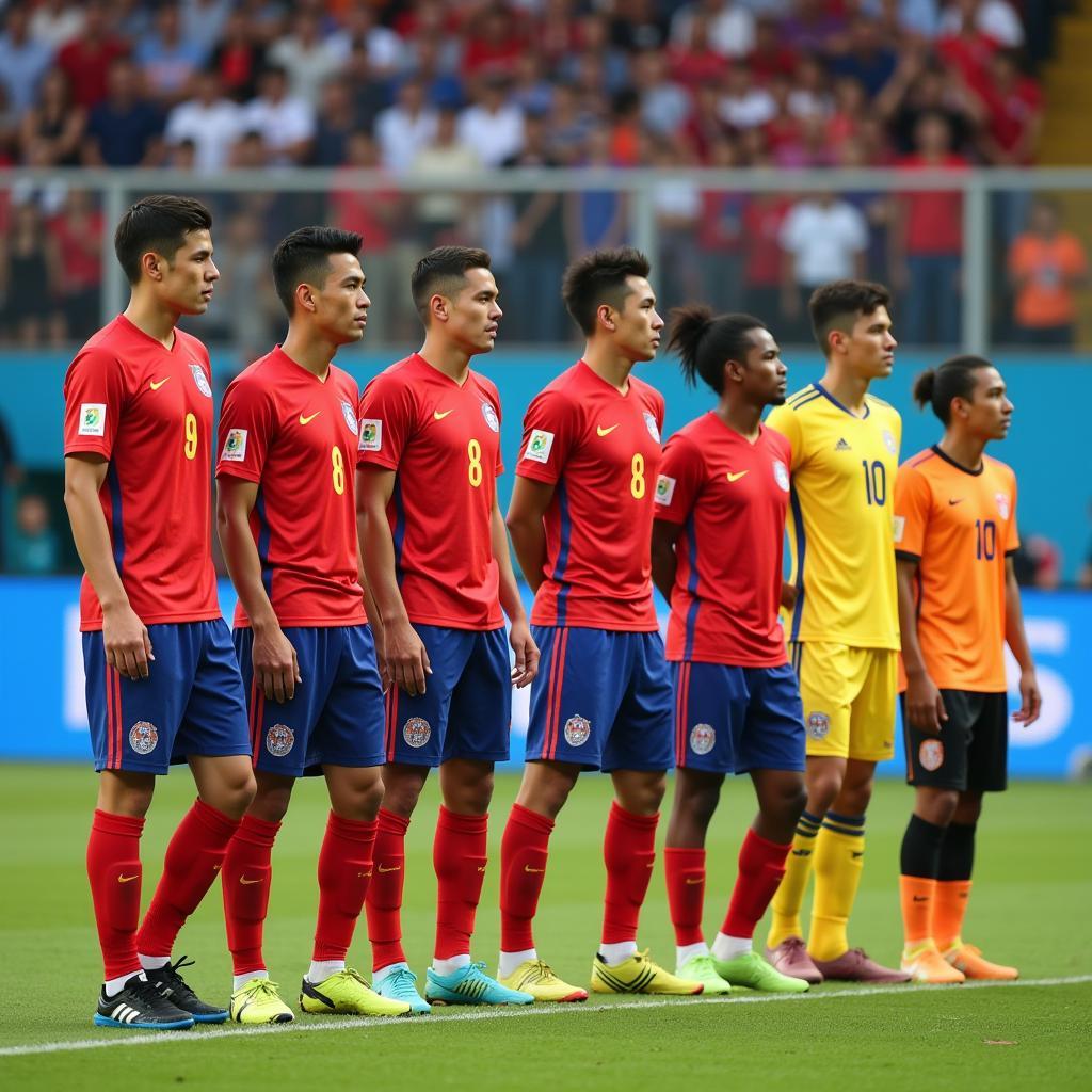 Thai football players on the pitch