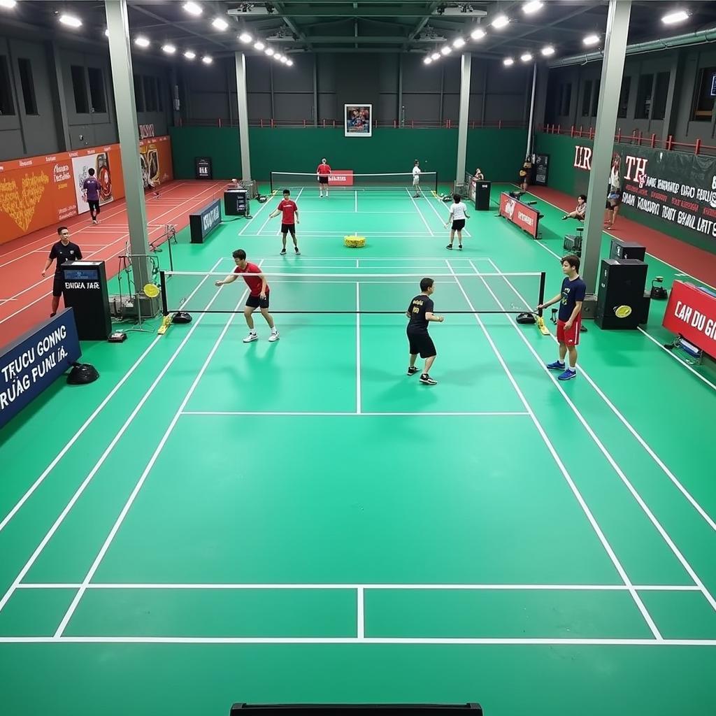 Spacious Badminton Court with Players