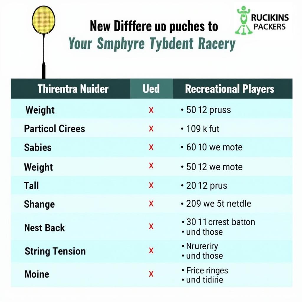 Badminton Racket Comparison Chart