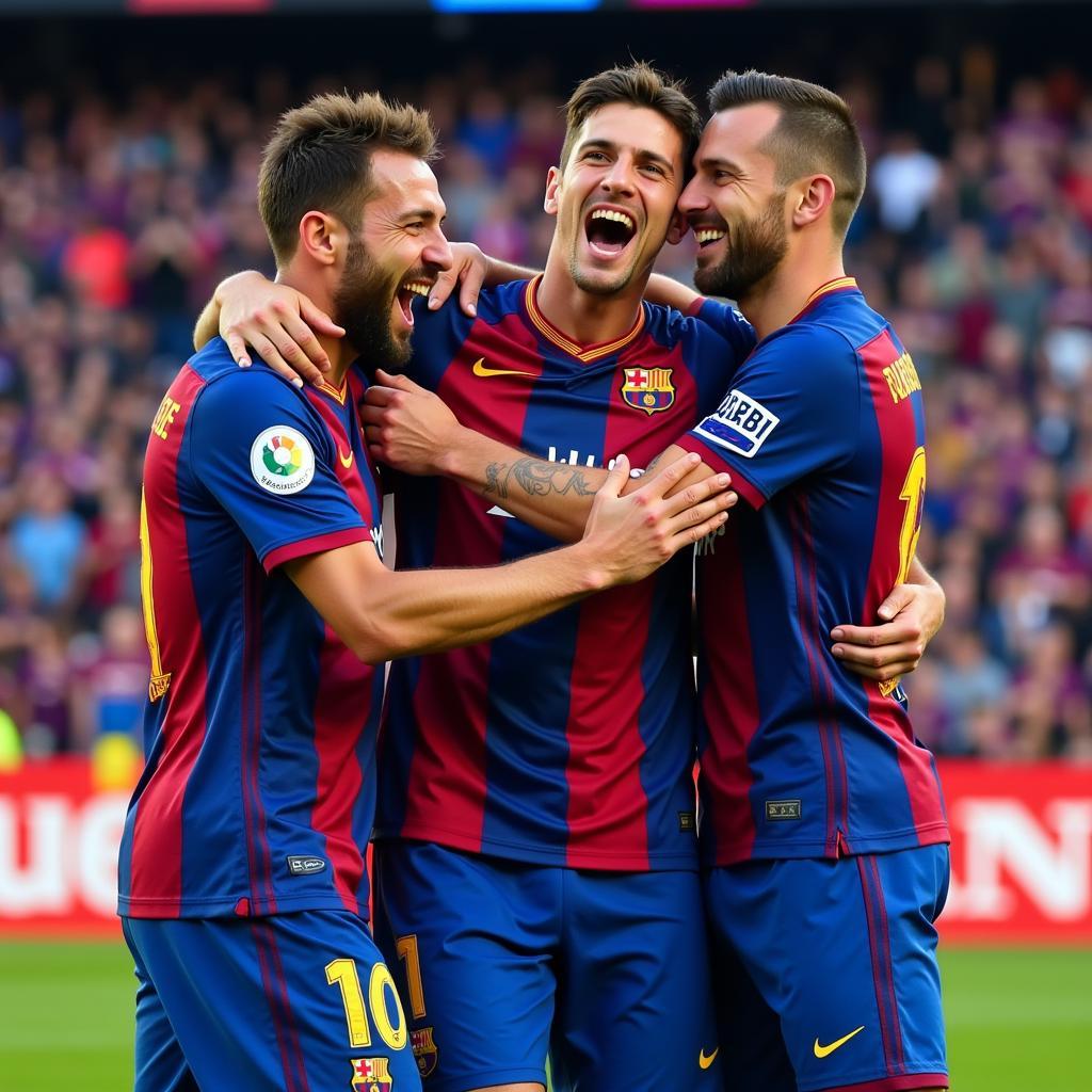 Barcelona Players Celebrate a Goal