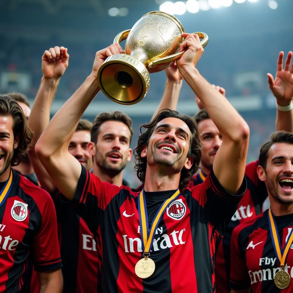 Franco Baresi lifting a trophy as AC Milan captain