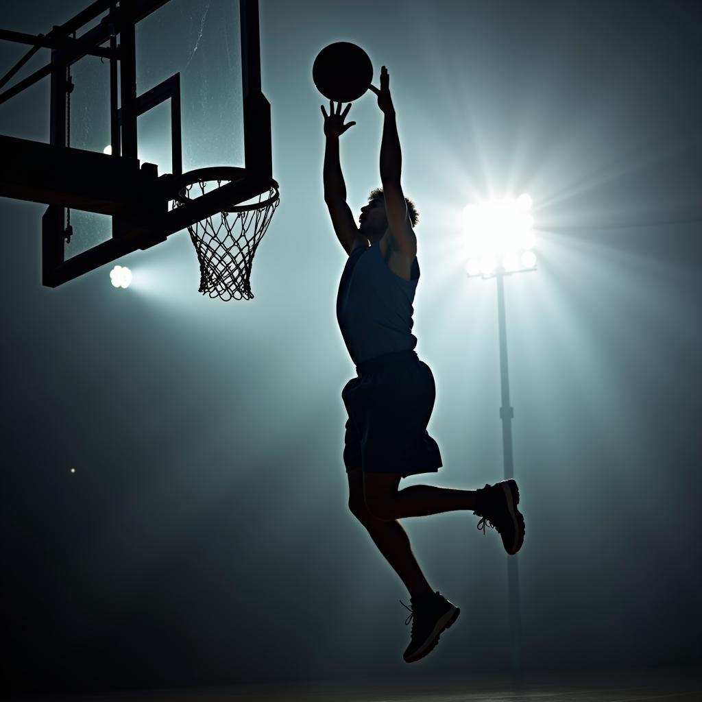 Basketball player soaring for a slam dunk