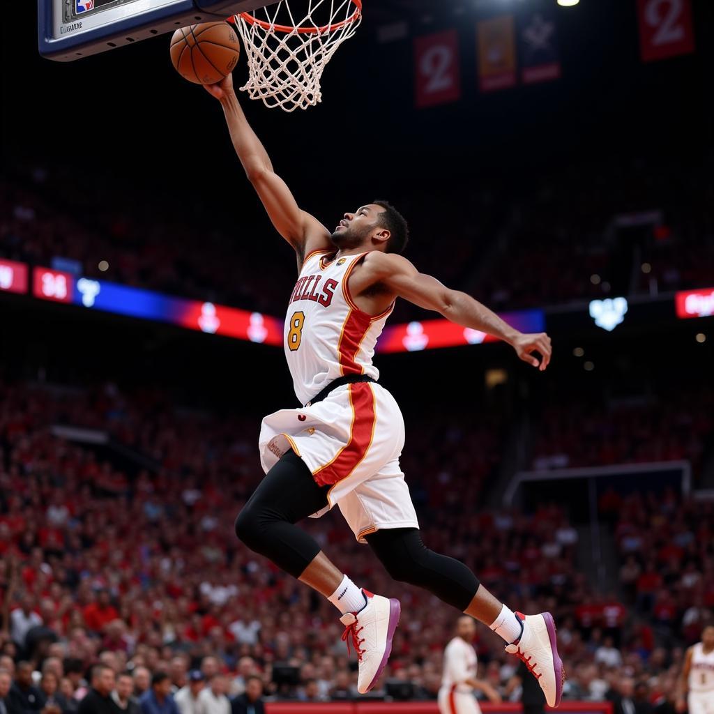 Basketball Player Executes Powerful Dunk