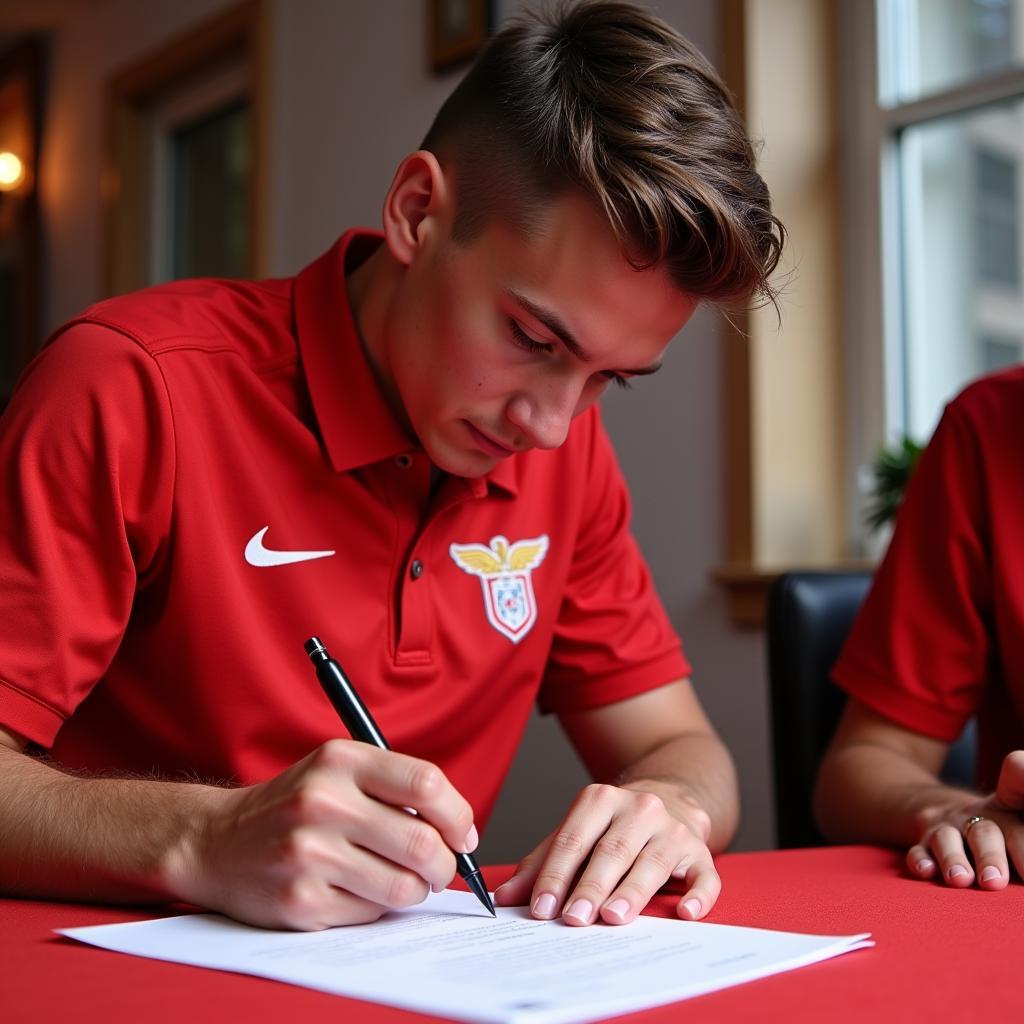 A young Benfica player signing his first professional contract