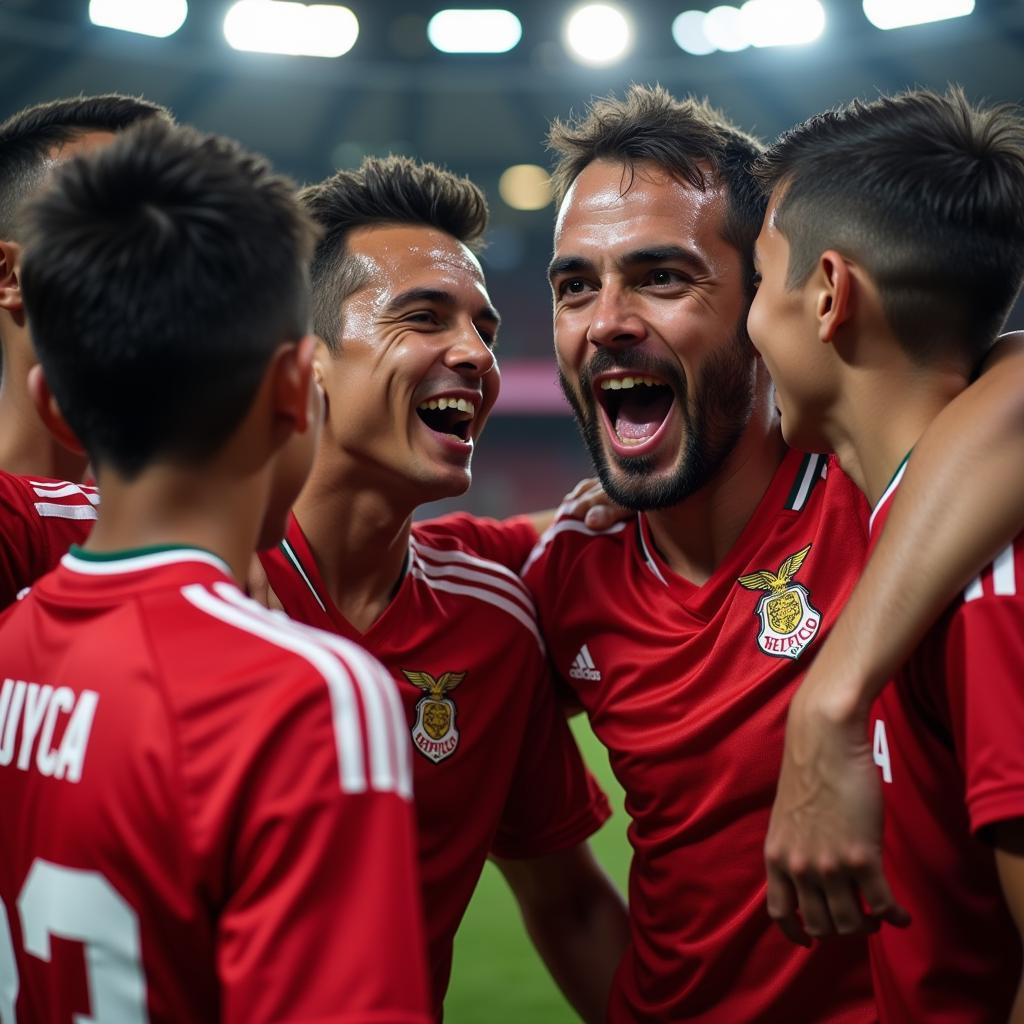 Benfica youth team celebrating victory with their coach