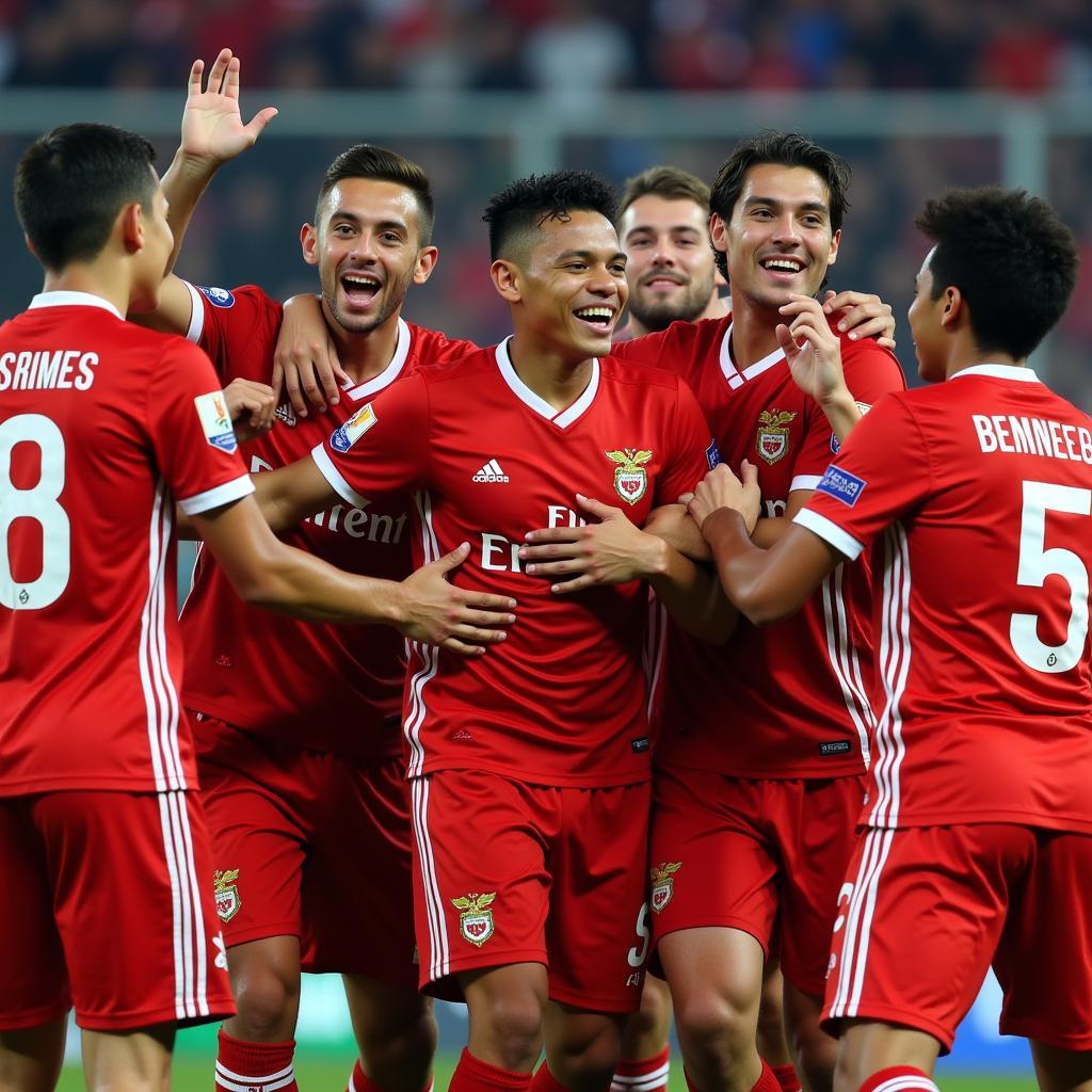 Benfica youth team celebrating a victory