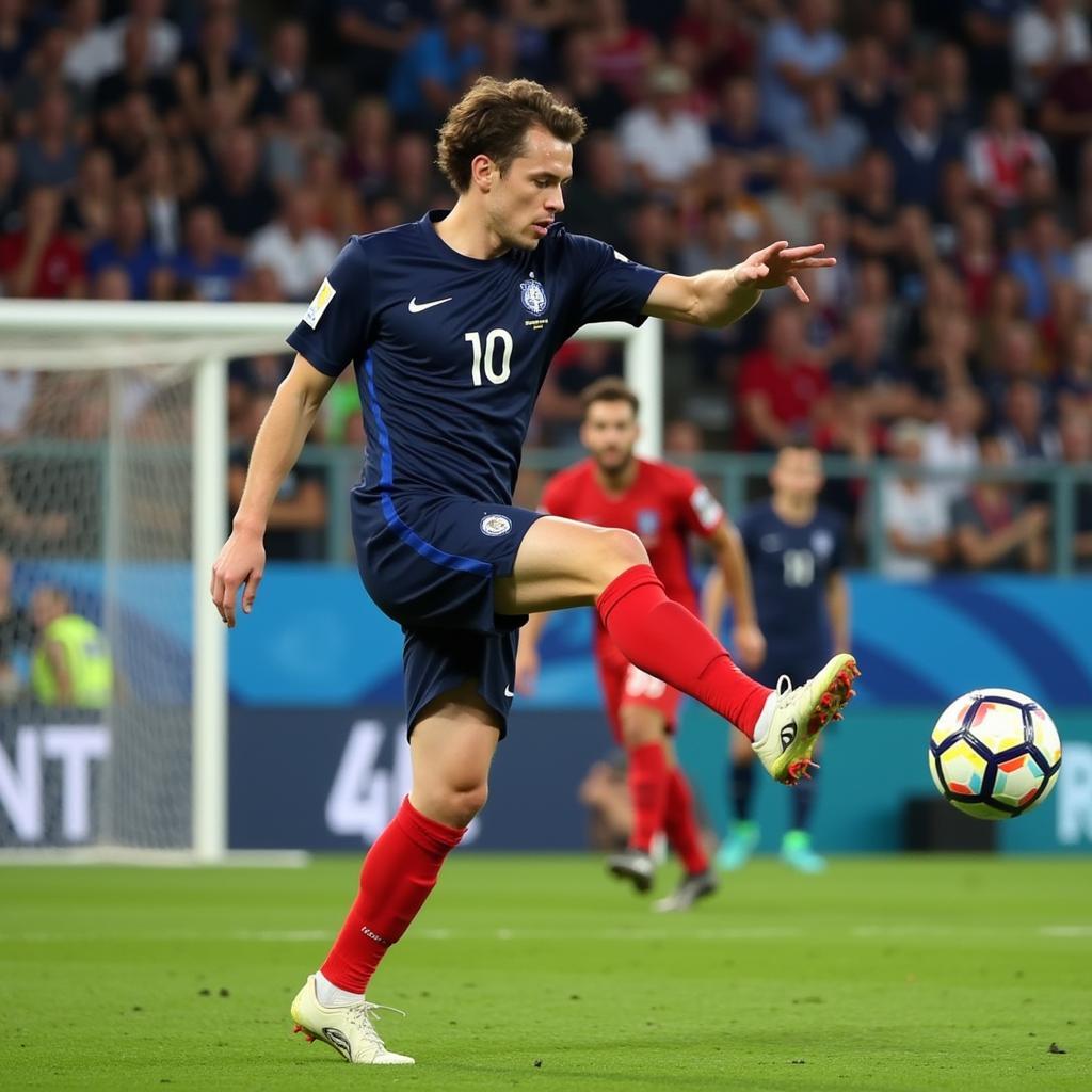 Benjamin Pavard executing a perfect volley against Argentina at the 2018 World Cup