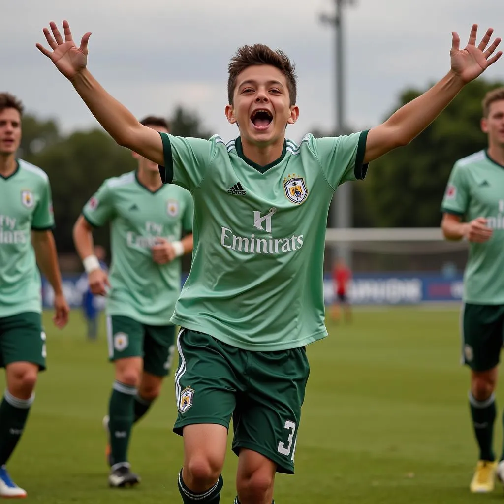 Benjamin Sesko celebrates scoring a goal