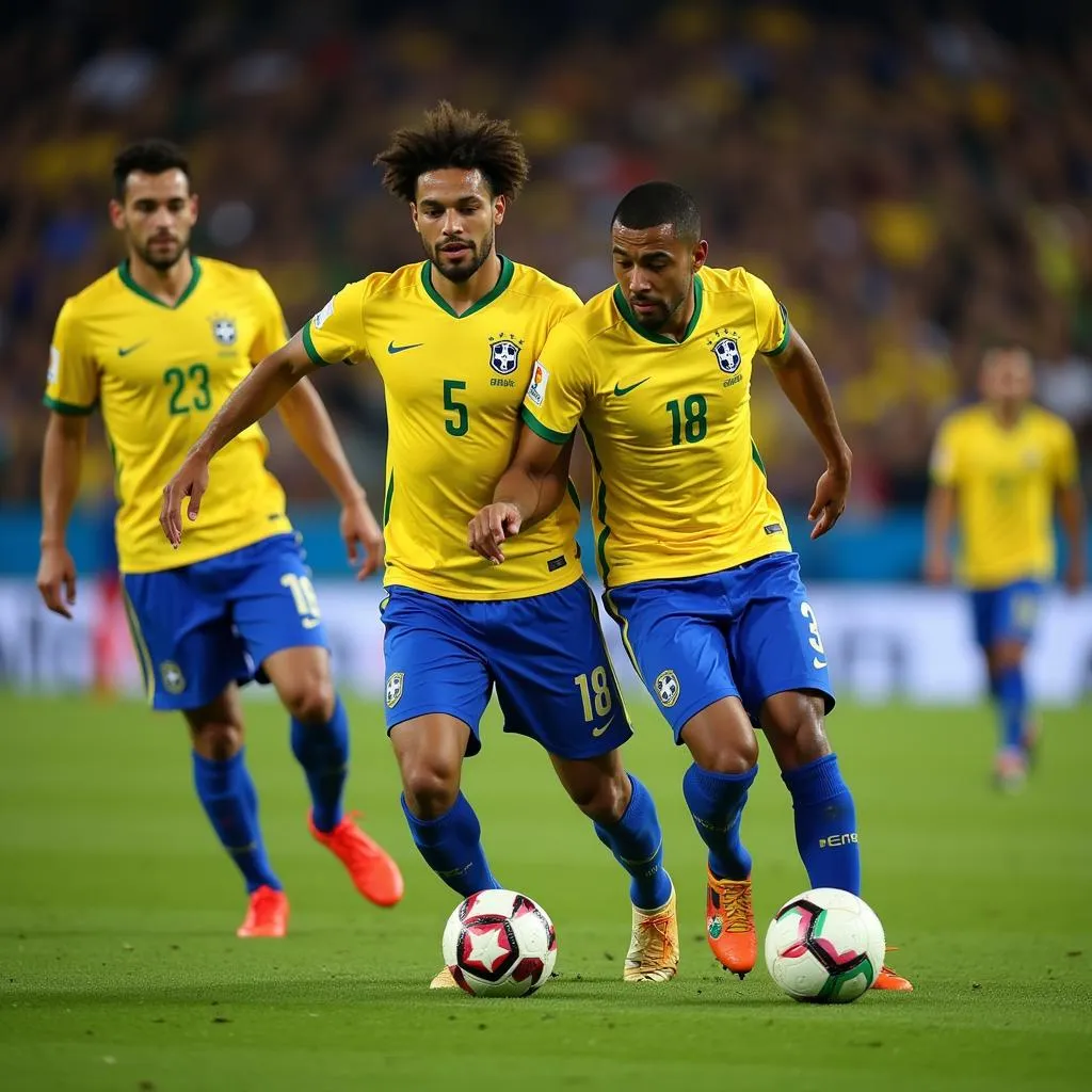 Brazilian midfielders in action during the 2018 World Cup