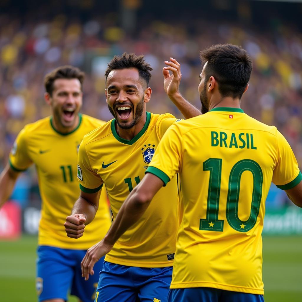 Brazilian Football Stars Celebrating a Goal