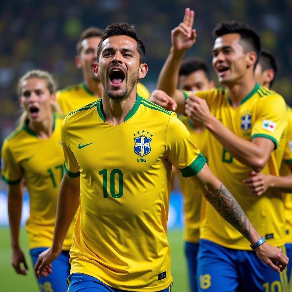 Brazilian Footballer Celebrating Goal in CSL