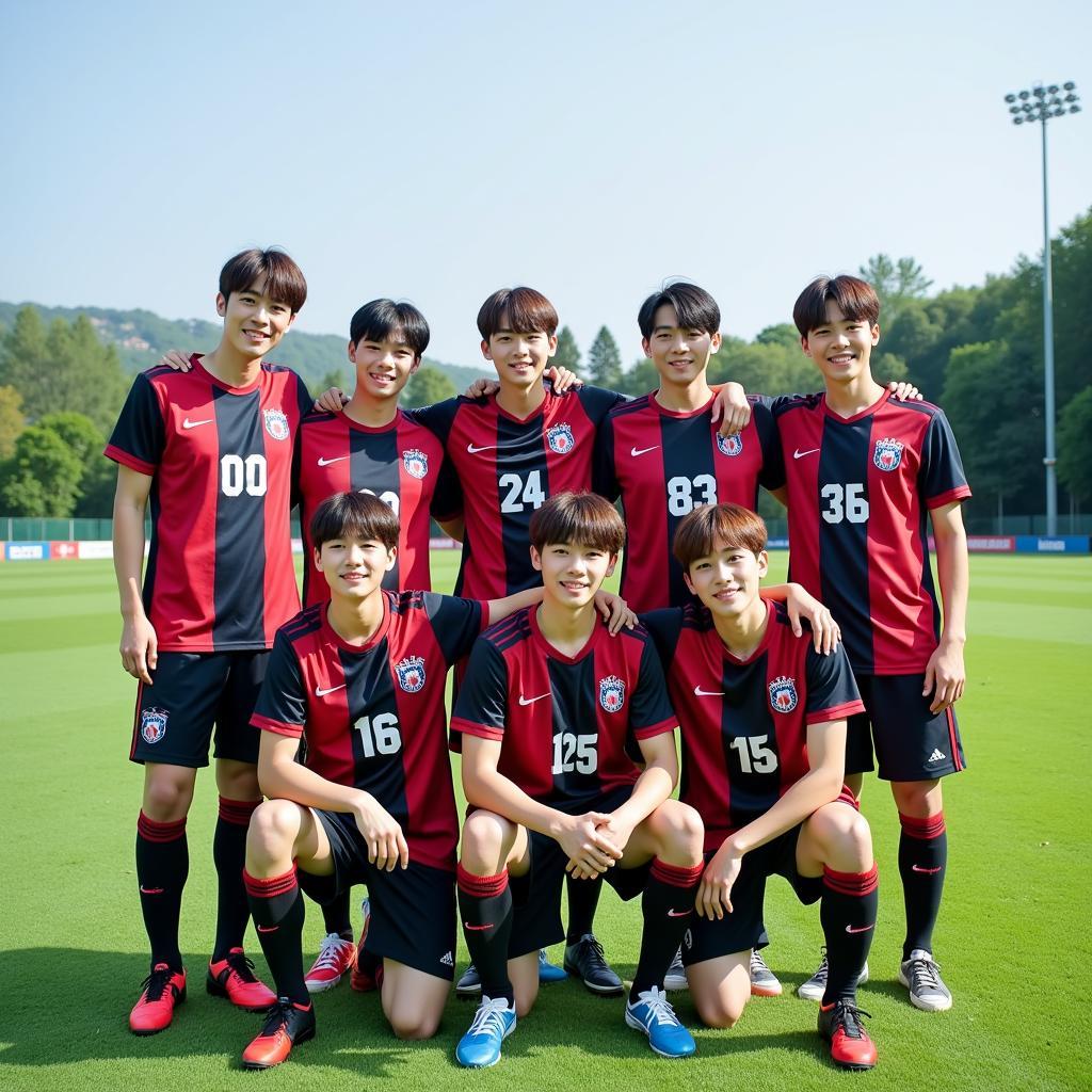 BTS Posing Together in Football Kits