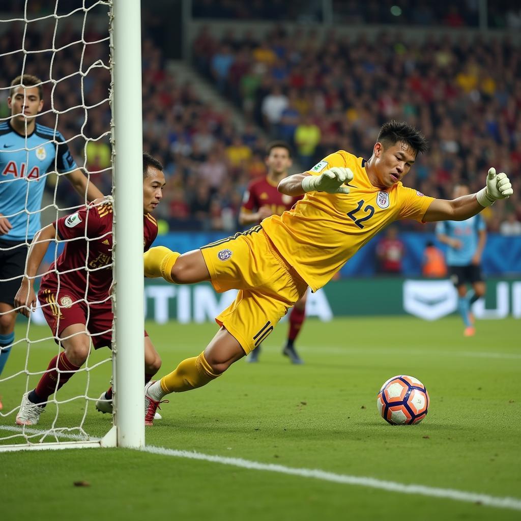 Bui Tien Dung, the goalkeeper, makes a spectacular save