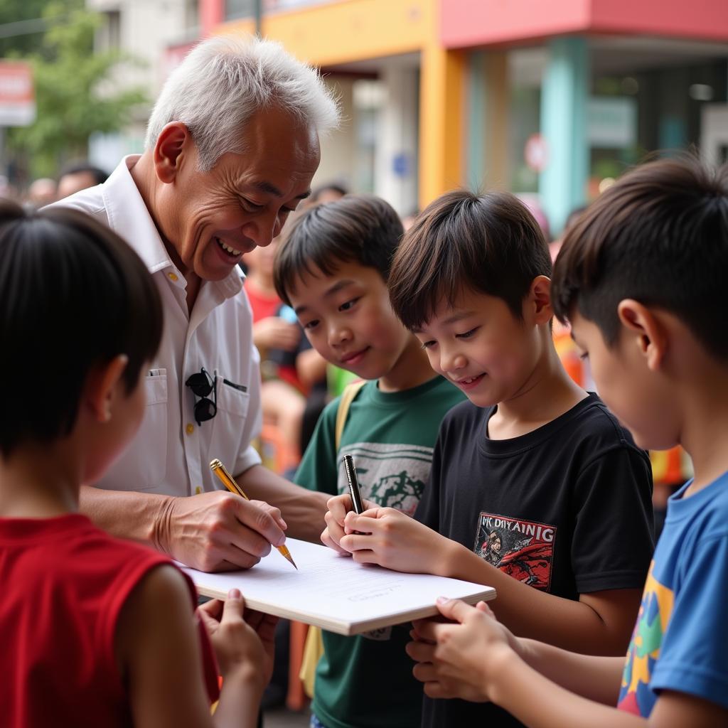 Bui Tien Dung interacts with fans