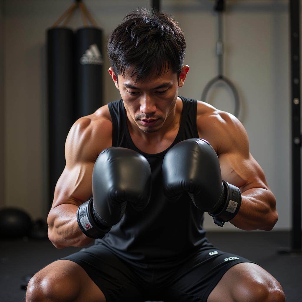 Bùi Tiến Dũng during an intense training session.