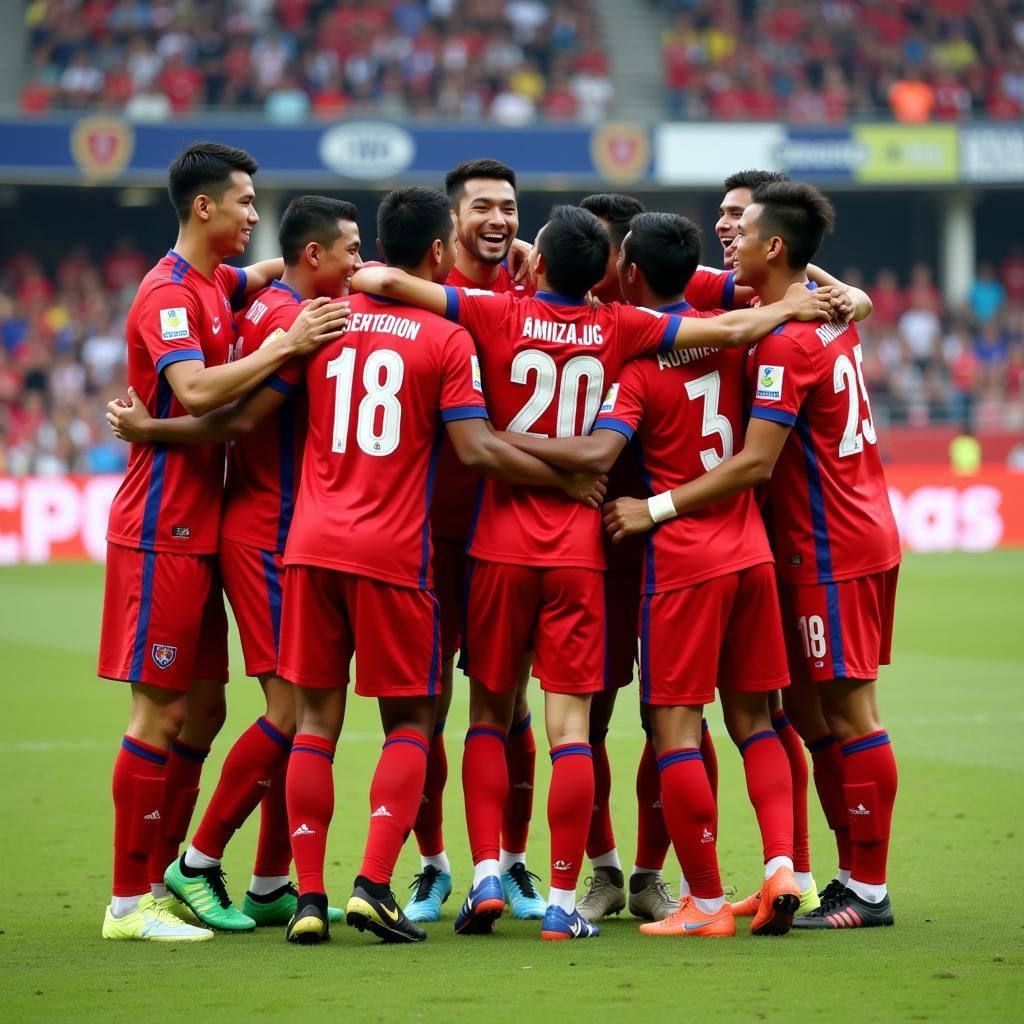 Cambodian national team celebrating a goal