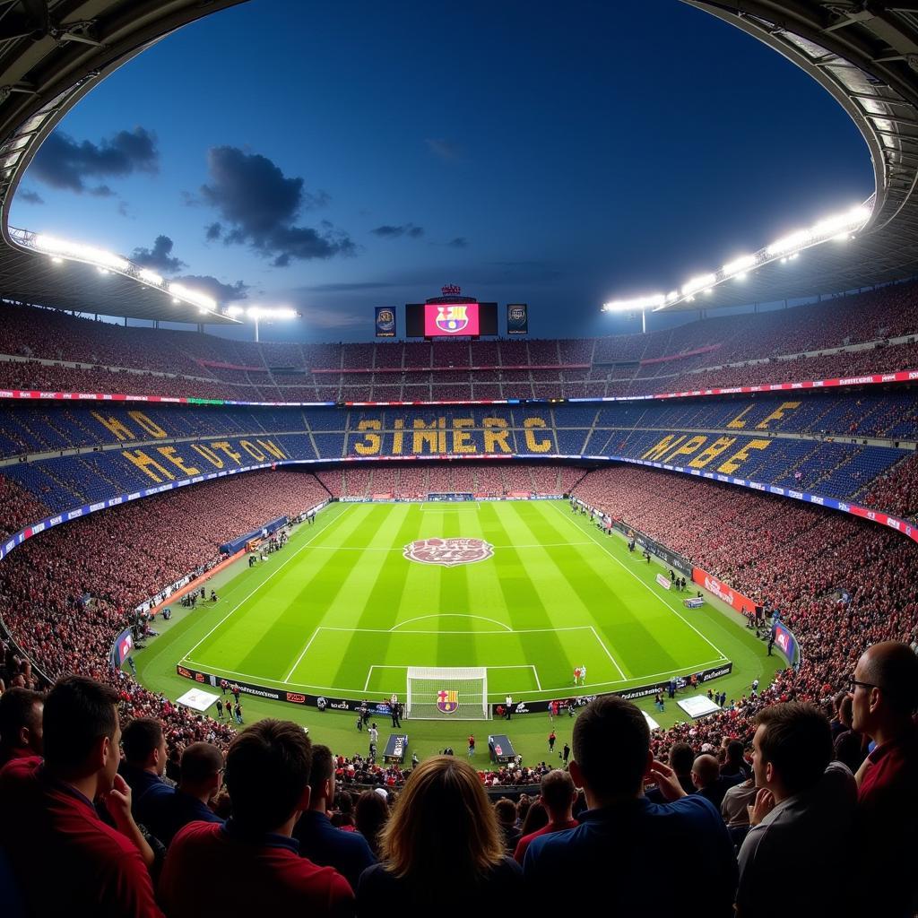  A panoramic view of Camp Nou stadium during a Barcelona match